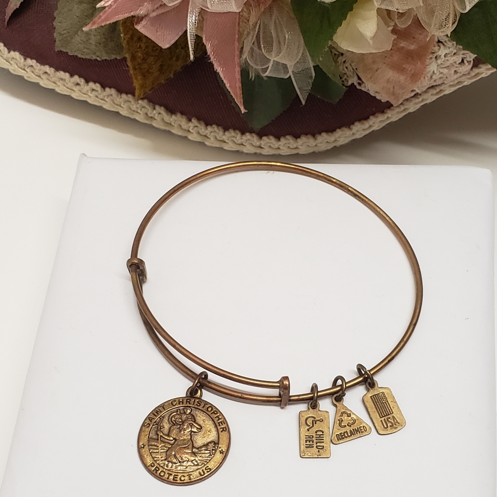 Wind & Fire Saint Christopher Antique Gold Charm Bangle Bracelet